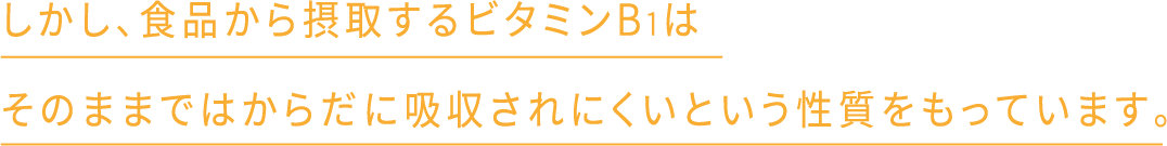 しかし、食品から摂取するビタミンB1はそのままではからだに吸収されにくいという性質をもっています。