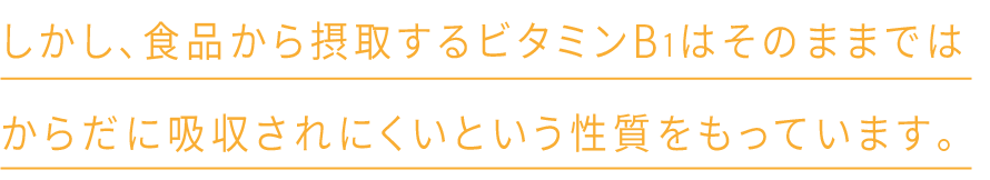 しかし、食品から摂取するビタミンB1はそのままではからだに吸収されにくいという性質をもっています。