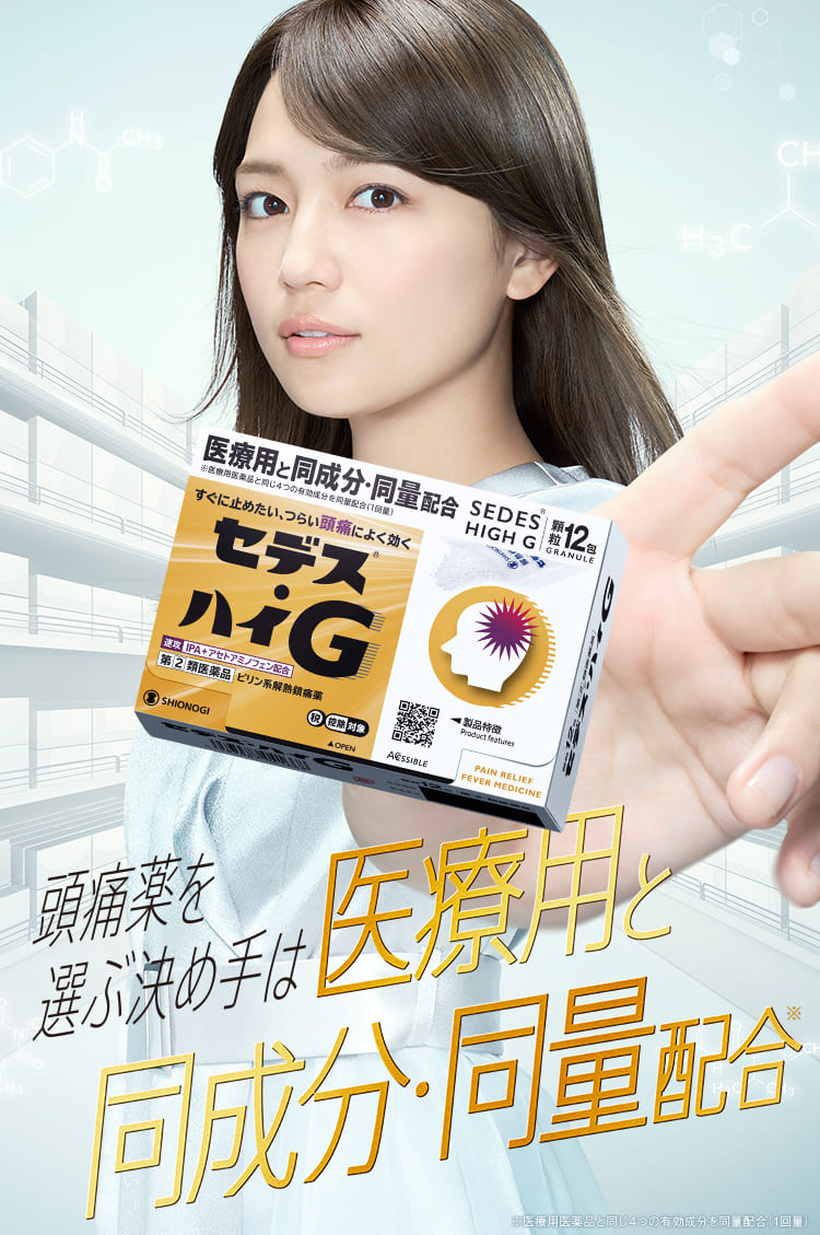頭痛薬を選ぶ決め手は医療用と同成分・同量配合※ ※医療用医薬品と同じ4つの有効成分を同量配合(1回量)